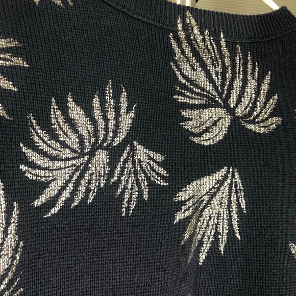 CINQ A SEPT 30% Wool Navy Metallic Palm‎ Exposed Seam Short Sleeve Sweater Sz XS - Picture 6 of 9